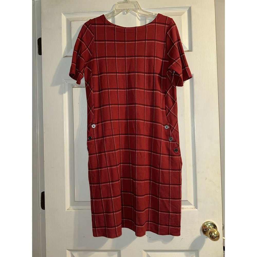 J.‎ Jill Ponte Women Red Plaid Short Sleeve Midi Dress Stretch Size S